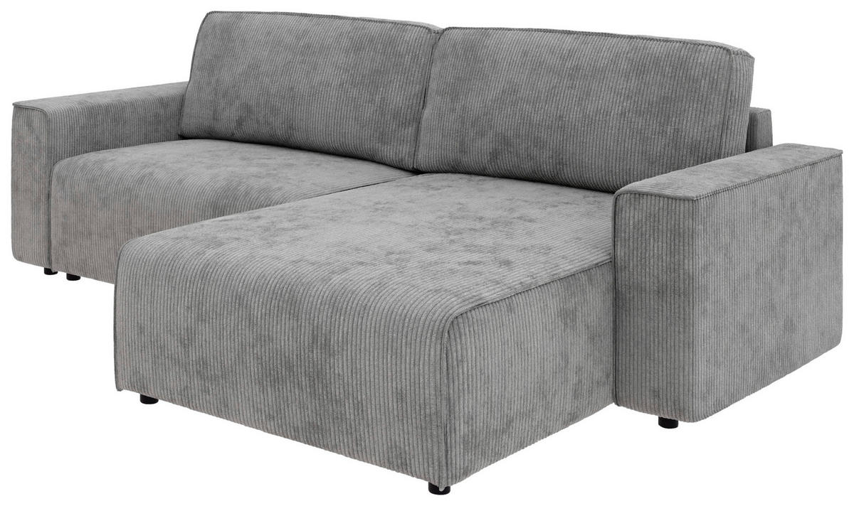 ECKSOFA in Cord Grau  265/164 cm  - Schwarz/Grau, MODERN, Kunststoff/Textil (265/164cm) - Trendmanufaktur