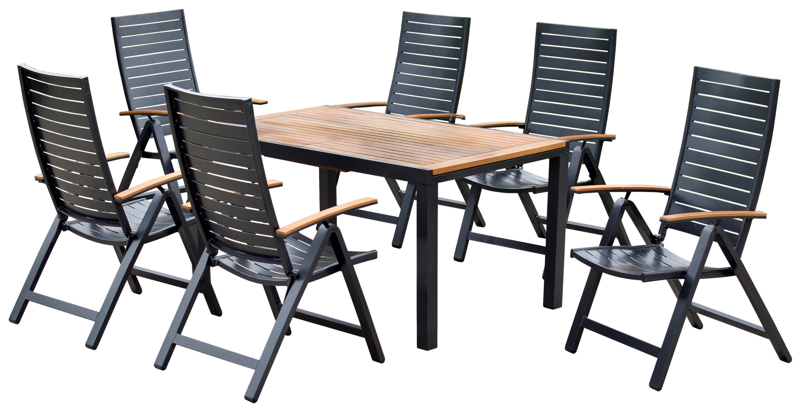 GARTENSET Akazie massiv Aluminium  - Graphitfarben/Naturfarben, MODERN, Holz/Metall - Gardenson