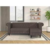 ECKSOFA FIRENZE in Mikrofaser Dunkelbraun  - Dunkelbraun/Schwarz, Basics, Holz/Textil (241/154cm) - Livetastic