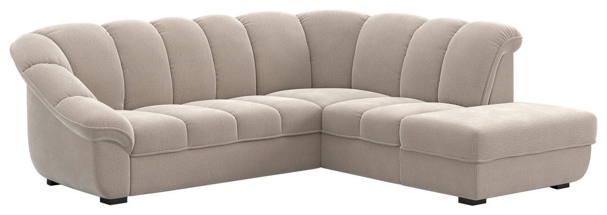 ECKSOFA Naturfarben Chenille Bettkasten, Schlaffunktion, Rücken echt  - Schwarz/Naturfarben, KONVENTIONELL, Kunststoff/Textil (260/88/222cm) - Welnova