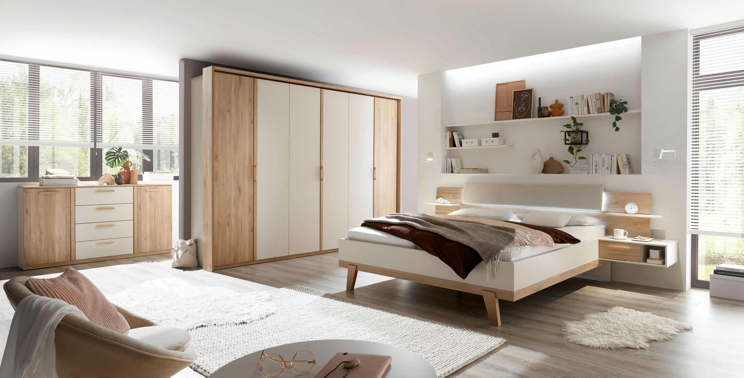 Thumbnail - Xora Bettanlage, Eiche, Kaschmir, Textil, F, 180x200 cm, Beleuchtung, für Elektrolattenrost geeignet, Lattenrost geeigne...