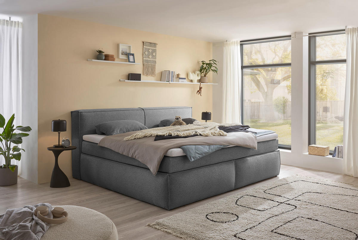 BOXSPRINGBETT 240/200 cm  in Dunkelgrau  - Dunkelgrau/Schwarz, LIFESTYLE, Kunststoff/Textil (240/200cm) - Boxxx