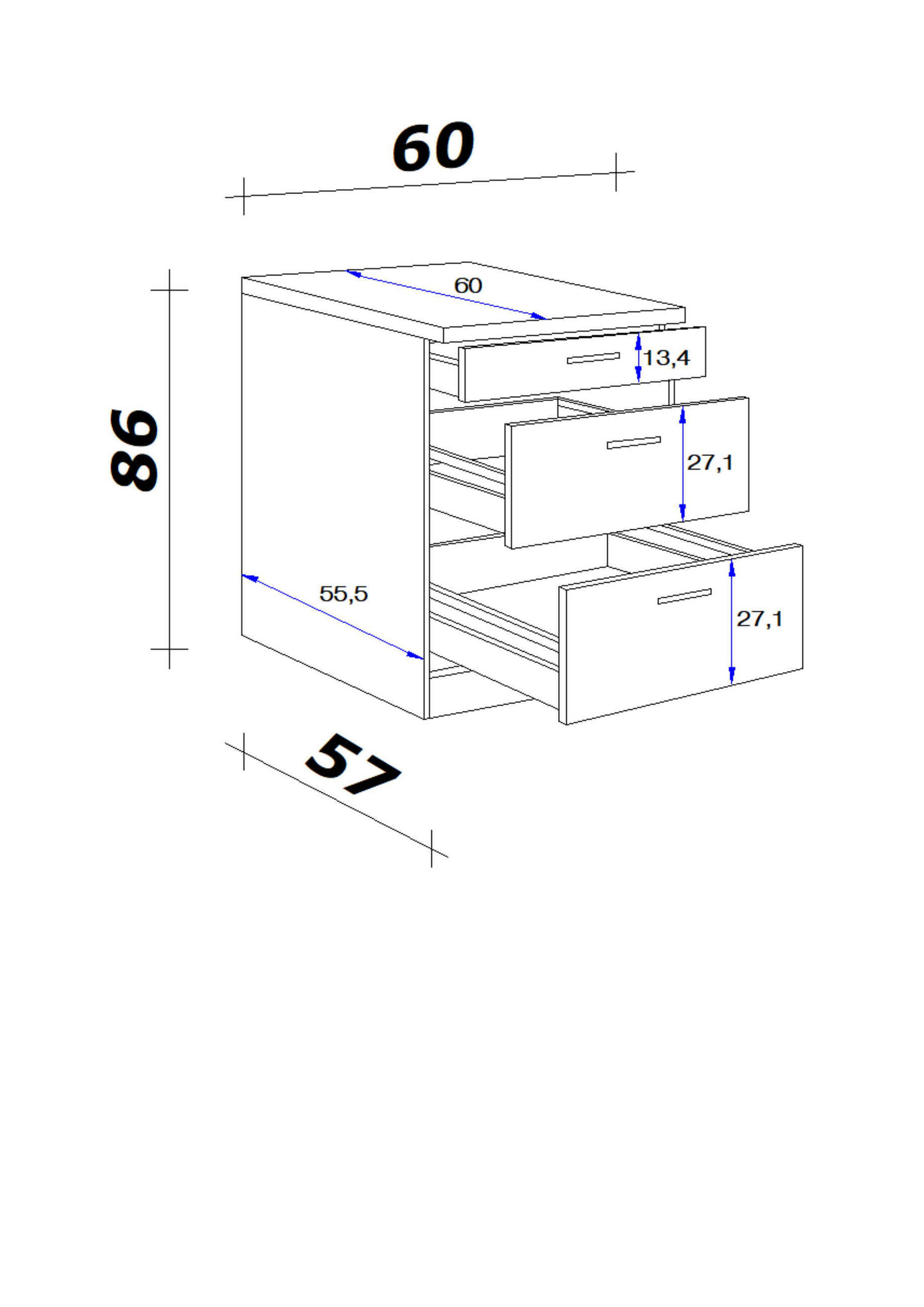 SCHUBKASTENUNTERSCHRANK 60/86/60 cm  in Sonoma Eiche, Weiß Hochglanz  - Edelstahlfarben/Weiß Hochglanz, KONVENTIONELL, Holzwerkstoff/Metall (60/86/60cm) - FlexWell