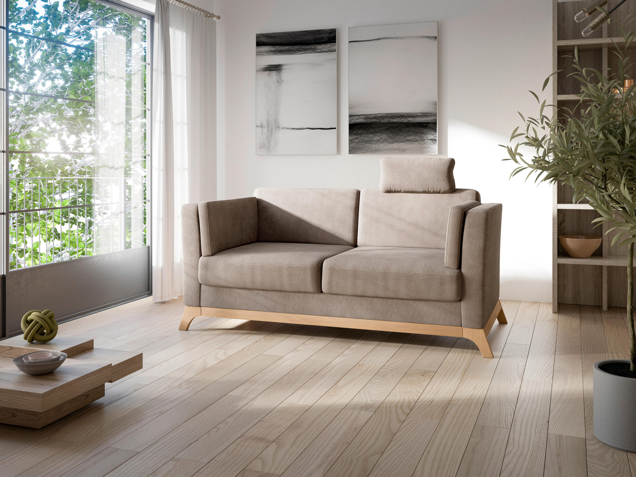 2,5-SITZER VIVA V Flachgewebe Taupe  - Taupe/Eichefarben, KONVENTIONELL, Holz/Textil (183/84/93cm) - Sit & More