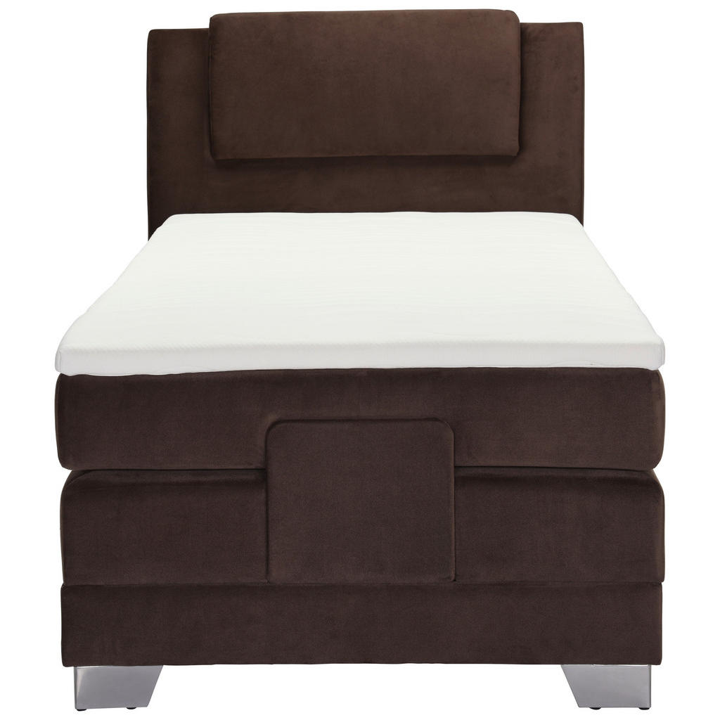 Thumbnail - Esposa Boxspringbett, Dunkelbraun, Textil, H2, 7-Zonen, Höhe ca. 18 cm, 100x200 cm, gepolstertes Kopfteil, Federkernmatr...