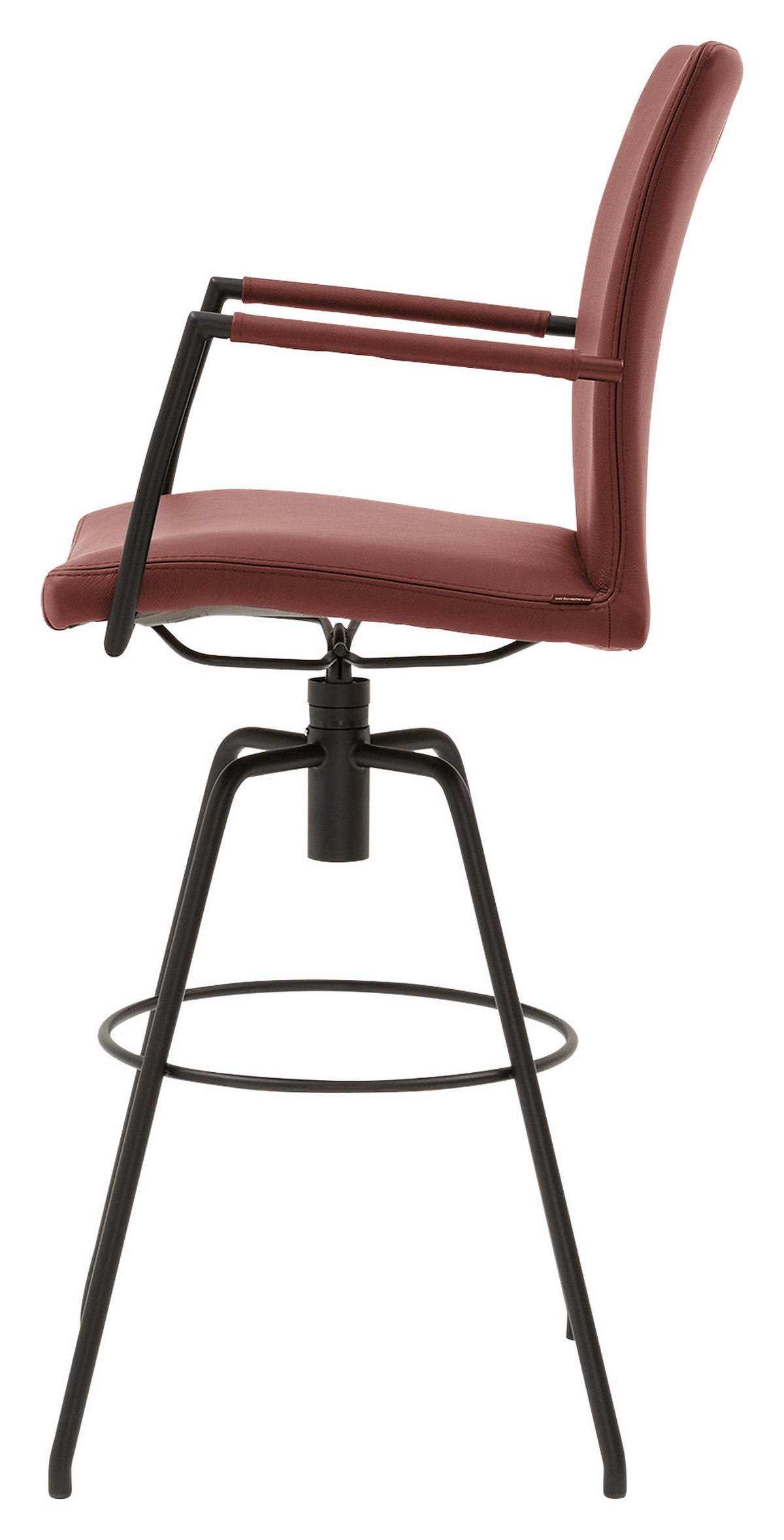 BARHOCKER Echtleder Rot Lederauswahl, Stoffauswahl, Typenauswahl, automatische Rückholfunktion  - Rot/Schwarz, Design, Leder/Metall (55/114/58cm) - Musterring