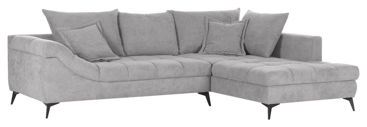 ECKSOFA Hellgrau Flachgewebe  - Hellgrau/Schwarz, Design, Textil/Metall (307/224cm) - Stylife