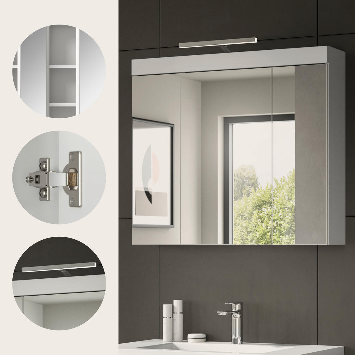 SPIEGELSCHRANK 80/70/18 cm  - Weiß, Trend, Glas/Holzwerkstoff (80/70/18cm) - MID.YOU