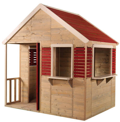 SPIELHAUS 155/168/120 cm  - Rot/Naturfarben, KONVENTIONELL, Holz (155/168/120cm) - Ambia Garden