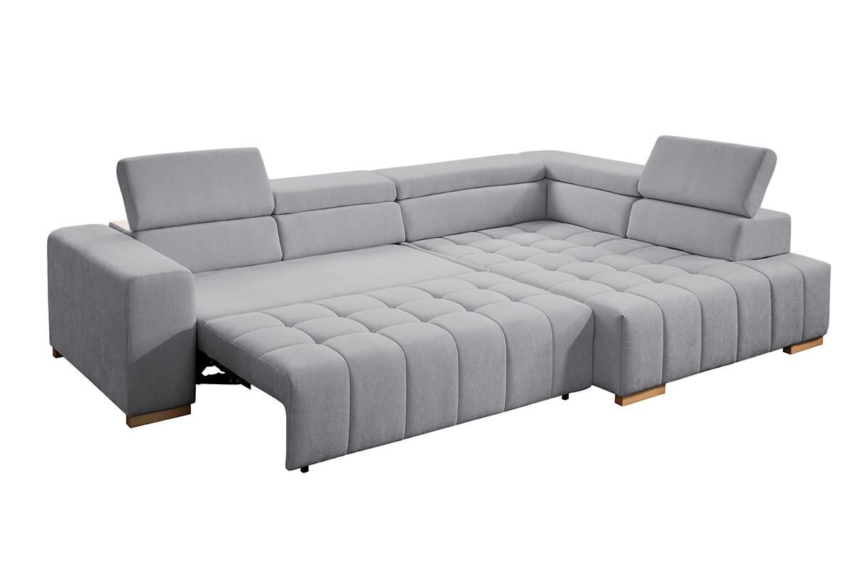 ECKSOFA in Chenille Grau  - Naturfarben/Grau, Design, Holz/Textil (307/201cm) - Livetastic