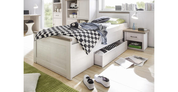 STAURAUMBETT 90/200 cm in Weiß, Trüffeleichefarben - Trüffeleichefarben/Weiß, LIFESTYLE, Holzwerkstoff (90/200cm) - Carryhome