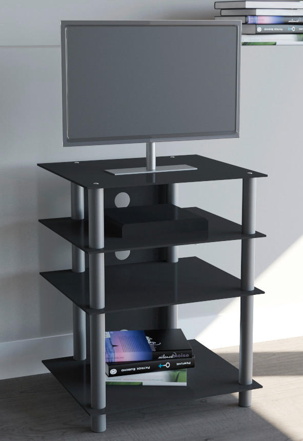 TV-MÖBEL i svart, silver  - silver/svart, Klassisk, metall/glas (54/70/47cm) - MID.YOU
