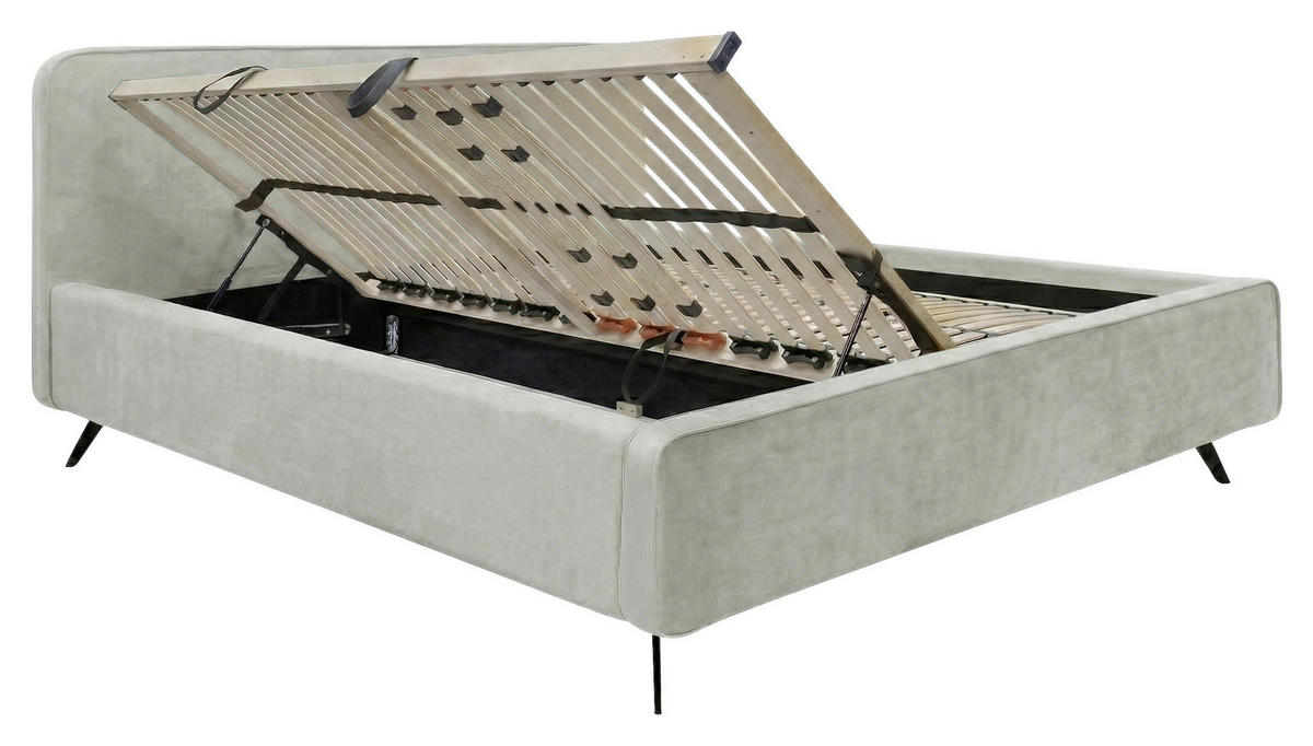 POLSTERBETT Lattenrost, Bettkasten Hellgrau 180/200 cm  - Hellgrau/Schwarz, MODERN, Holz/Textil (180/200cm) - MID.YOU