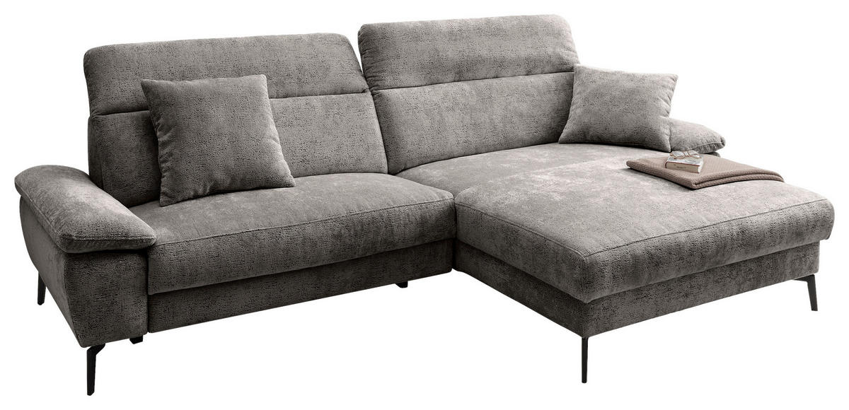 ECKSOFA CANCELLI Anthrazit Chenille Zierkissen, Relaxfunktion  - Anthrazit/Schwarz, KONVENTIONELL, Textil/Metall (300/178cm) - Livetastic