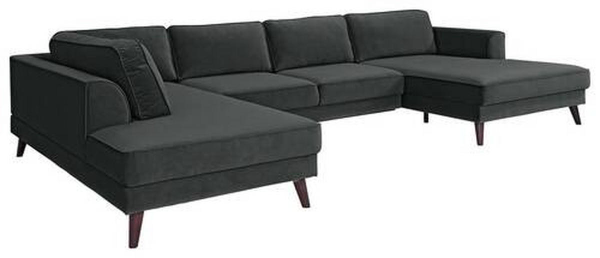 WOHNLANDSCHAFT in Velours Anthrazit  - Wengefarben/Anthrazit, Modern, Holz/Textil (201/348/169cm) - Trendmanufaktur