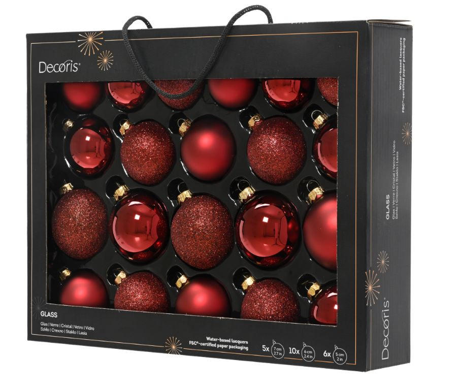 SET KUGLICA ZA BOR - tamno crvena, Konvencionalno, staklo (5-7cm)