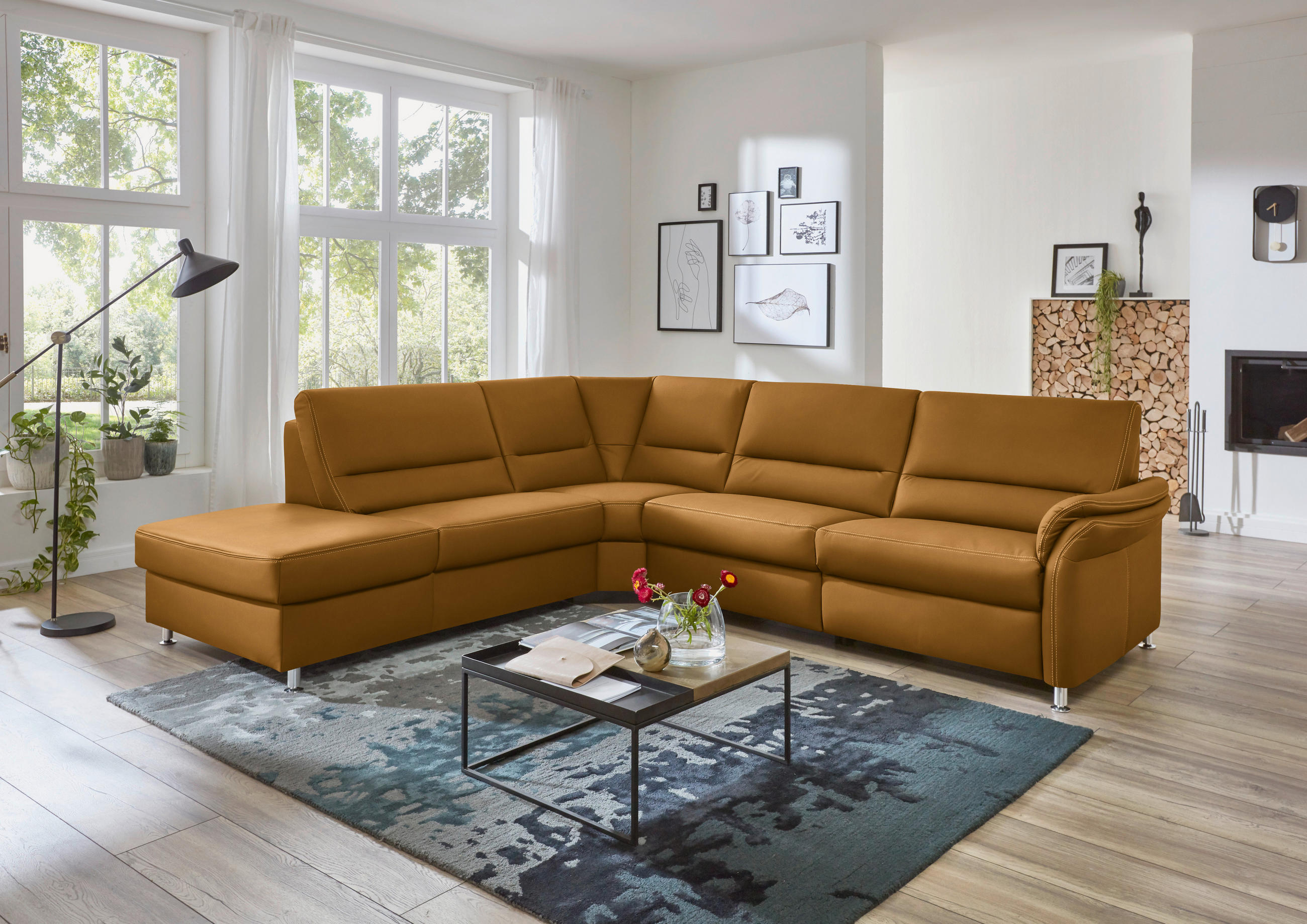 ECKSOFA in Echtleder Currygelb  - Currygelb/Beige, Design, Leder/Metall (249/288cm) - Beldomo Premium