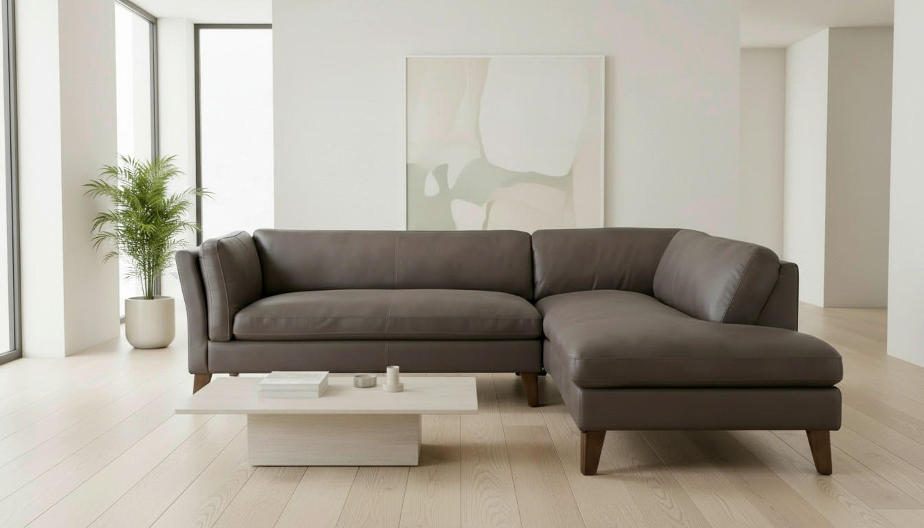 ECKSOFA SERA Braun Echtleder Lederlook  - Dunkelbraun/Braun, Design, Leder/Holz (235/194cm) - Livetastic