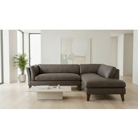 ECKSOFA SERA Braun Echtleder Lederlook  - Dunkelbraun/Braun, Design, Leder/Holz (235/194cm) - Livetastic