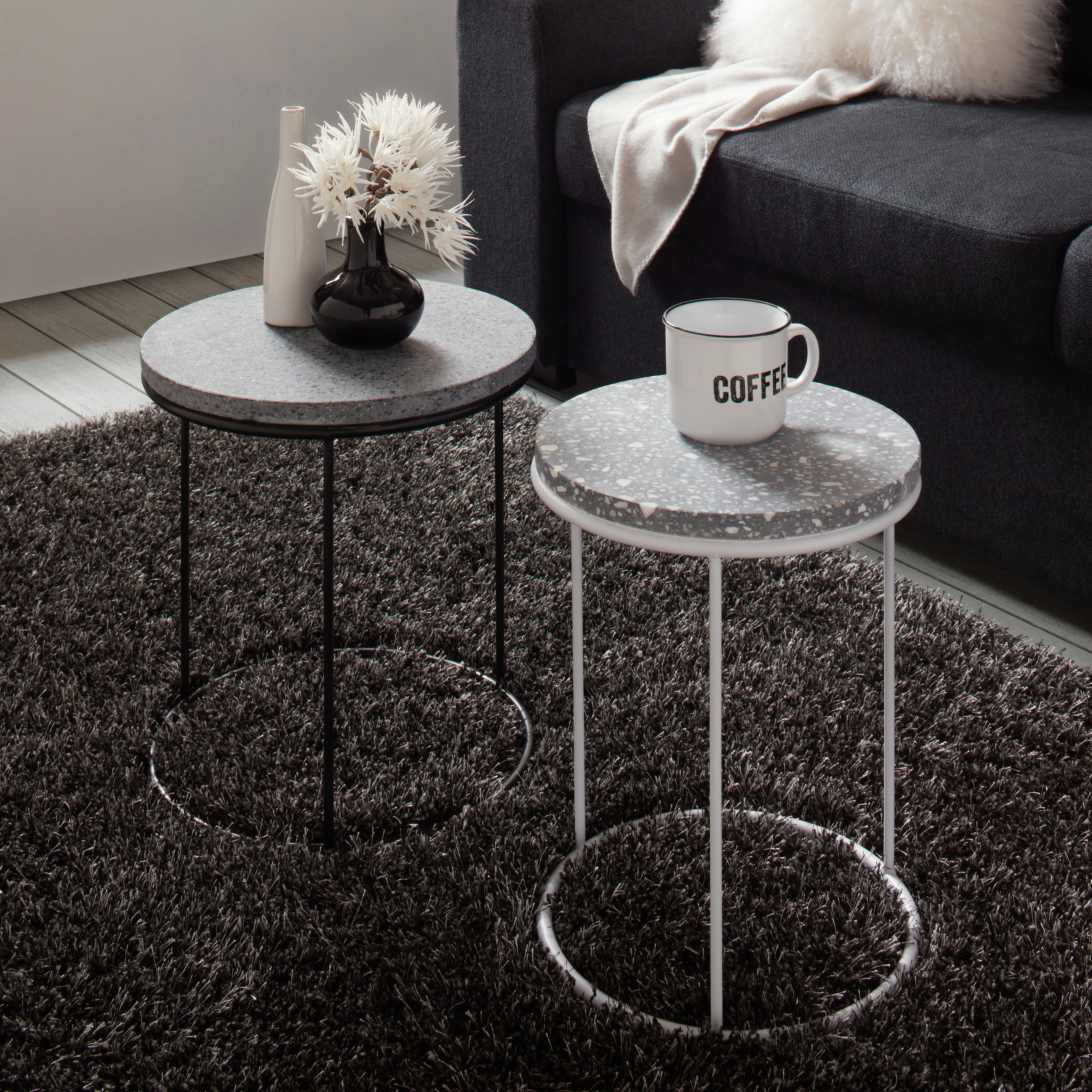 BEISTELLTISCH 30/30/40 cm Weiß rund  - Weiß, MODERN, Stein/Metall (30/30/40cm) - Boxxx