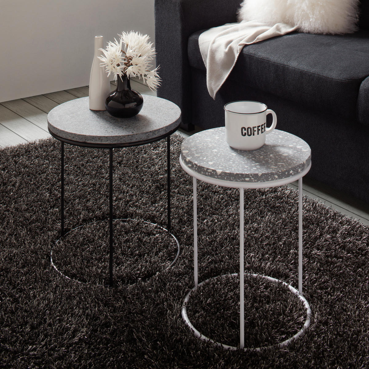 BEISTELLTISCH 30/30/40 cm Weiß rund  - Weiß, MODERN, Stein/Metall (30/30/40cm) - Boxxx