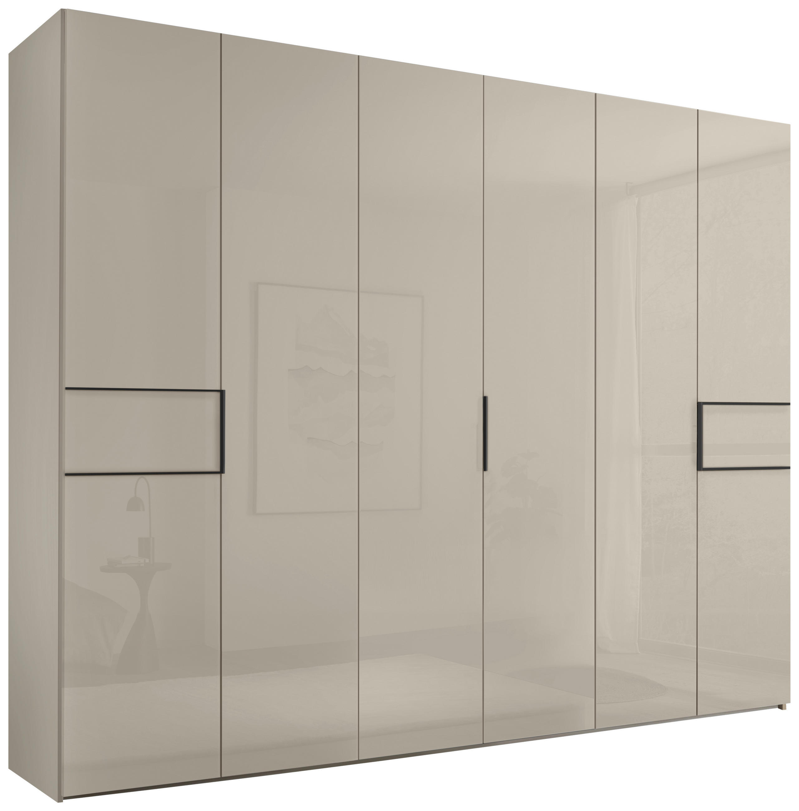 DREHTÜRENSCHRANK 298/222/63 cm,  in Elfenbein, 6-türig  - Elfenbein/Schwarz, Design, Glas/Holzwerkstoff (298/222/63cm) - Dieter Knoll