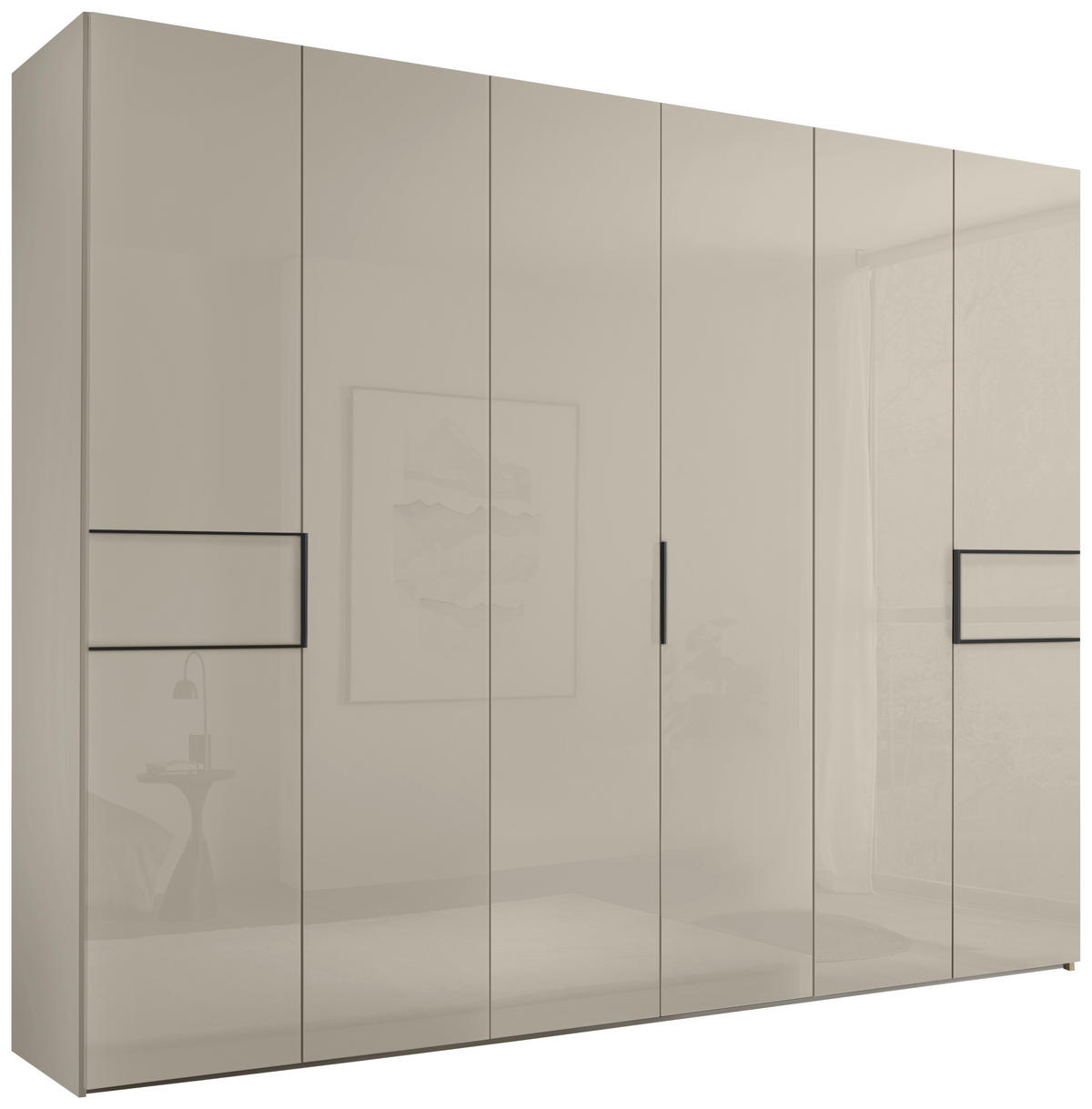 DREHTÜRENSCHRANK 298/222/63 cm,  in Elfenbein, 6-türig  - Elfenbein/Schwarz, Design, Glas/Holzwerkstoff (298/222/63cm) - Dieter Knoll