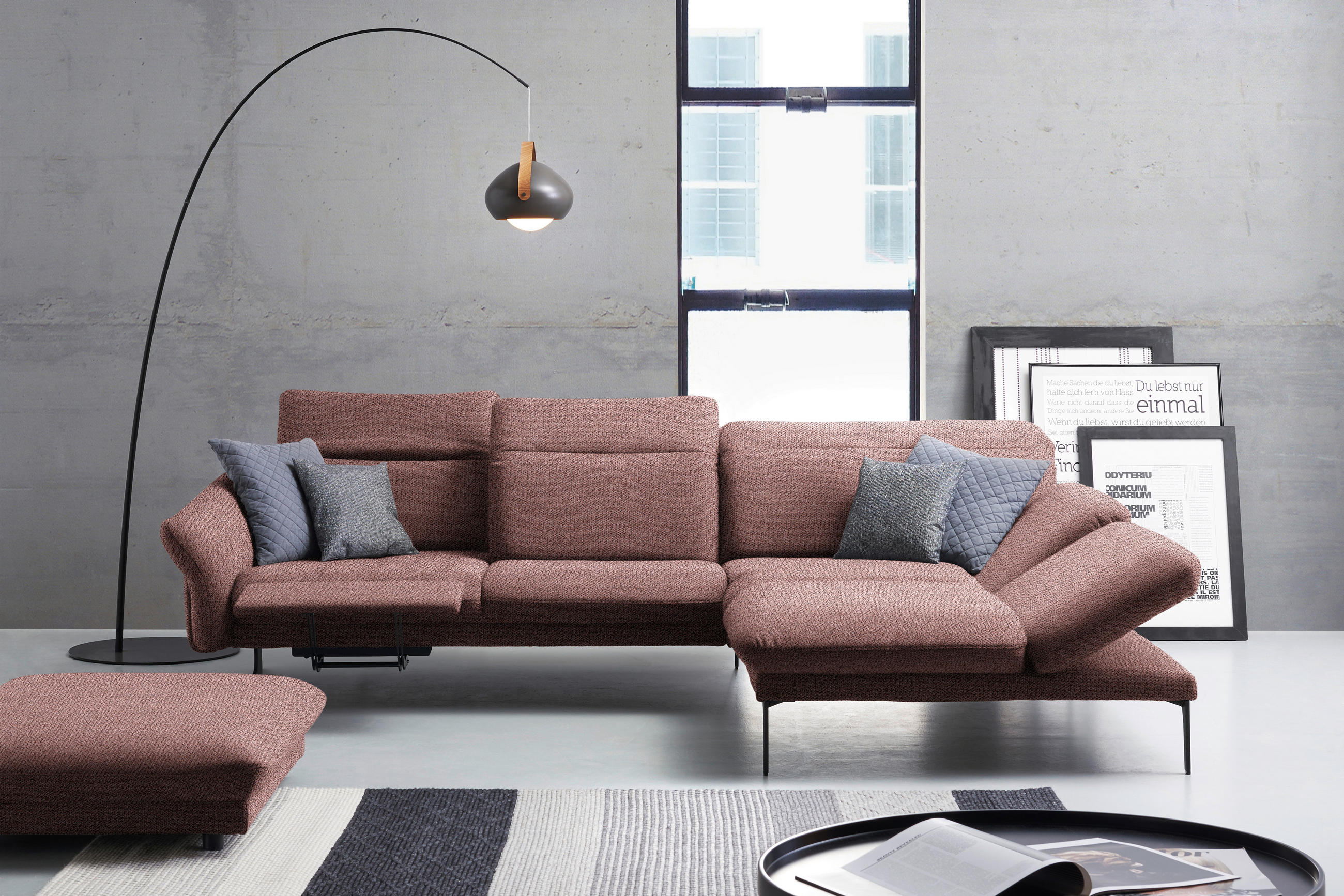 ECKSOFA in Webstoff Rosa  - Anthrazit/Rosa, Design, Textil/Metall (299/203cm) - Himolla