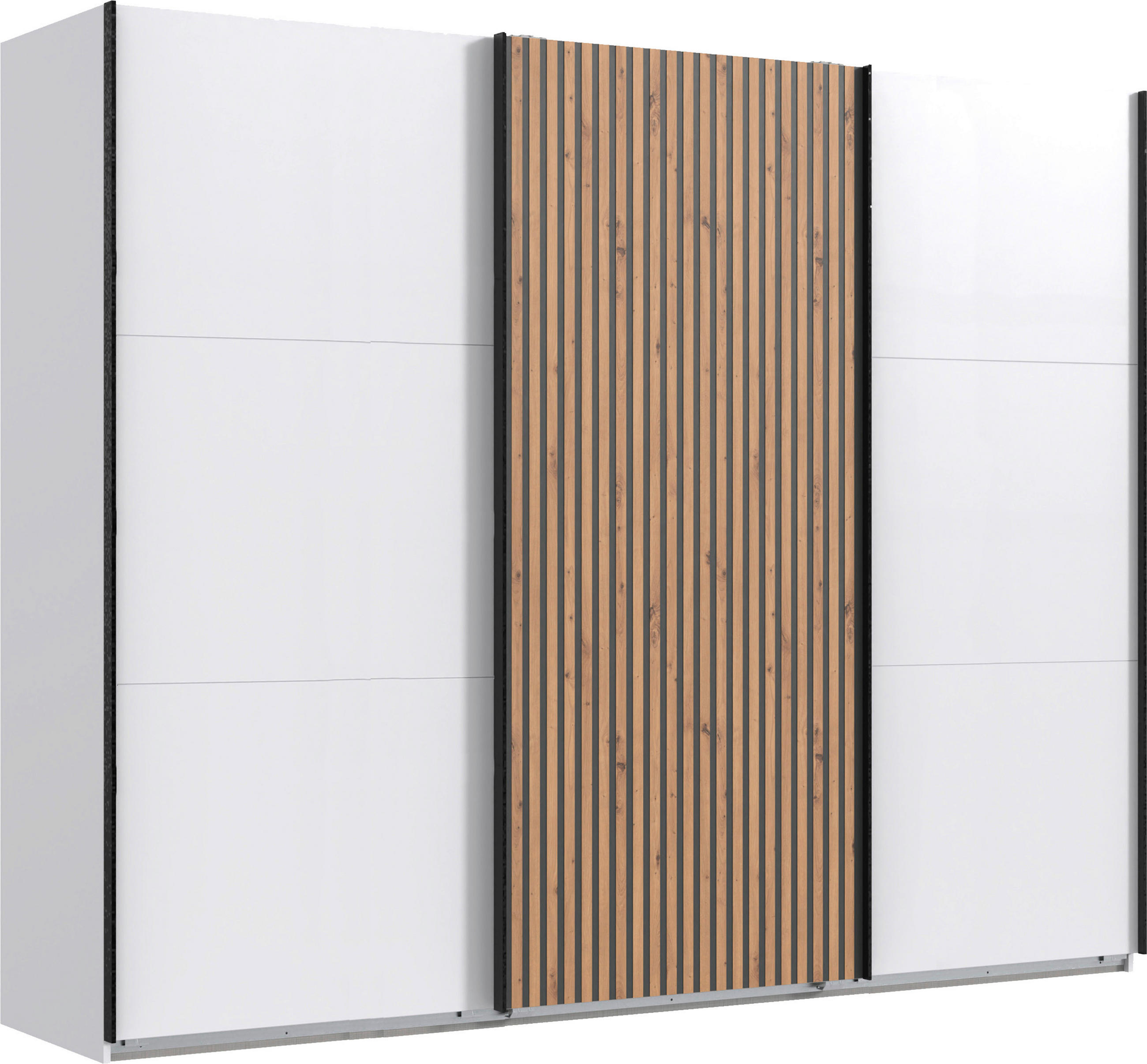 GARDEROB MED SKJUTDÖRRAR 300/218/65 cm 3-dörrar - vit/grafitfärgad, Klassisk, metall/trämaterial (300/218/65cm) - Carryhome