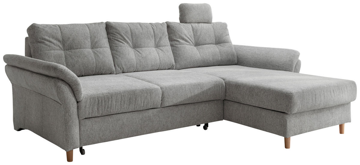 ECKSOFA in Chenille Silberfarben  - Silberfarben/Naturfarben, Modern, Holz/Textil (250/176cm) - Livetastic