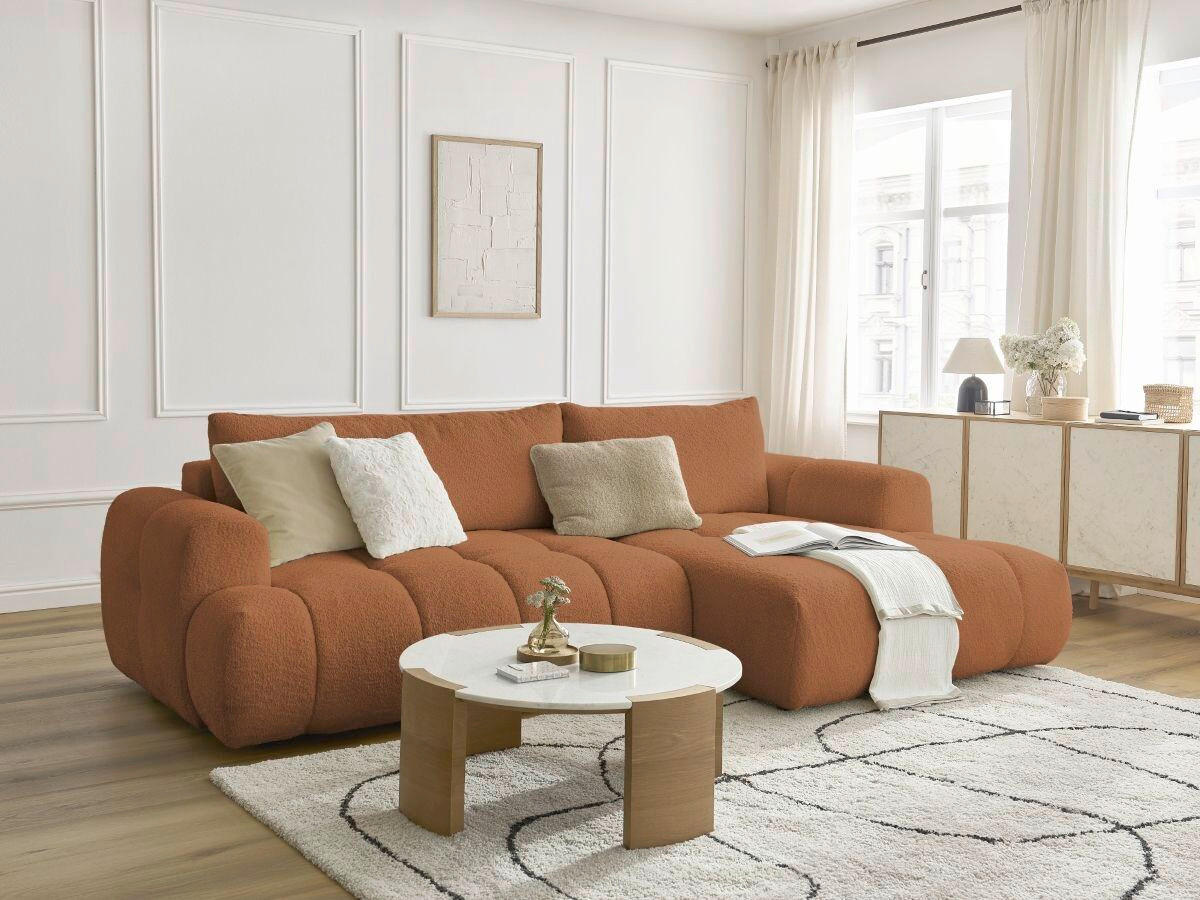 ECKSCHLAFSOFA FUJI Bouclé Orange  inkl.  - Schwarz/Orange, MODERN, Kunststoff/Textil (292/160cm)