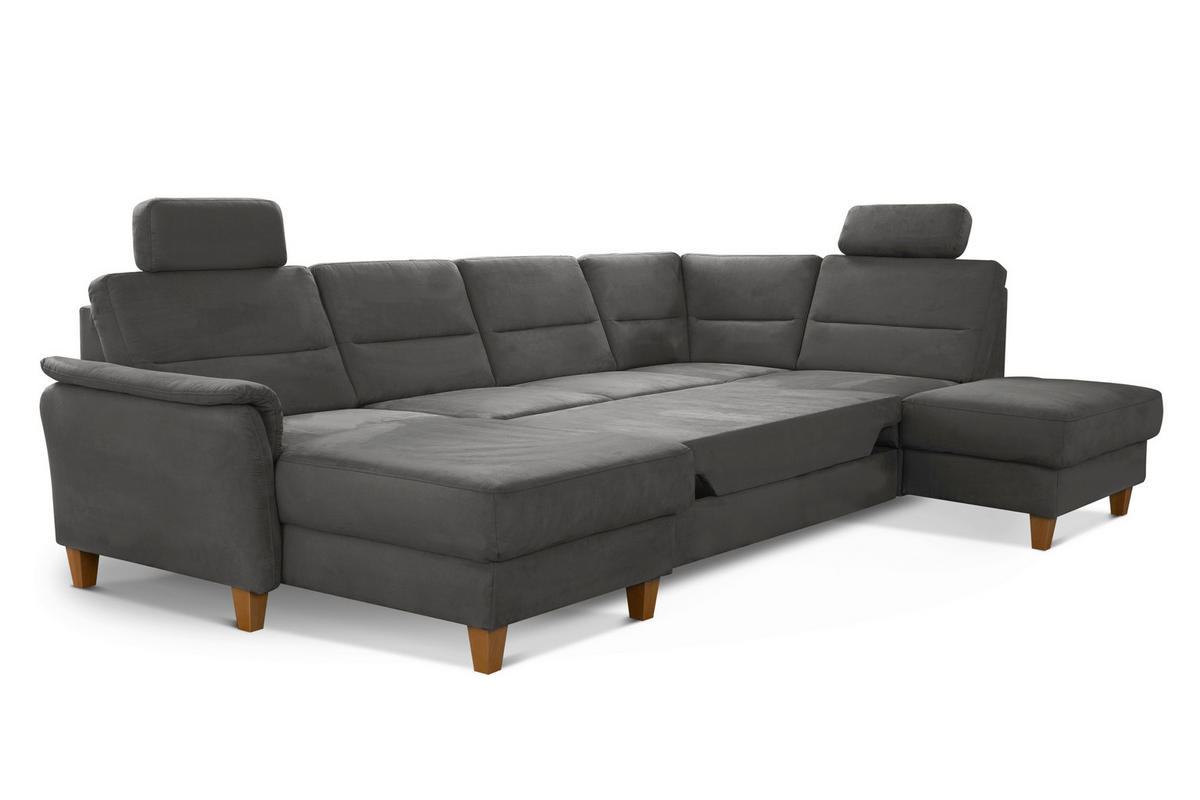 WOHNLANDSCHAFT in Mikrofaser Grau  - Eichefarben/Grau, Konventionell, Holz/Textil (163/308/212cm) - Sit & More