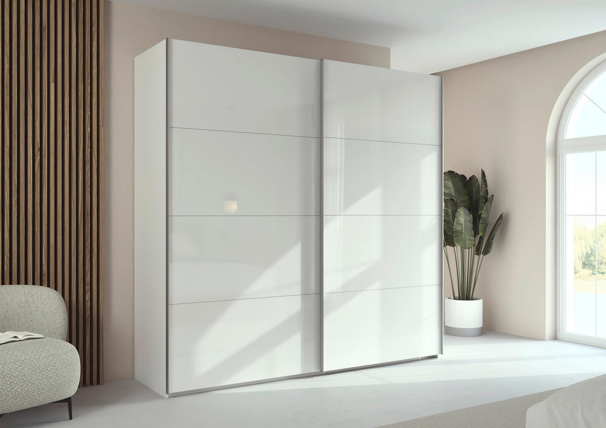 SCHWEBETÜRENSCHRANK 226/223/68 cm 2 Tür(en)-türig Weiß  - Alufarben/Weiß, Design, Glas/Holzwerkstoff (226/223/68cm) - Xora