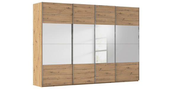 SCHWEBETÜRENSCHRANK  in Eiche Artisan  - Chromfarben/Eiche Artisan, Design, Glas/Holzwerkstoff (316/223/68cm) - Novel