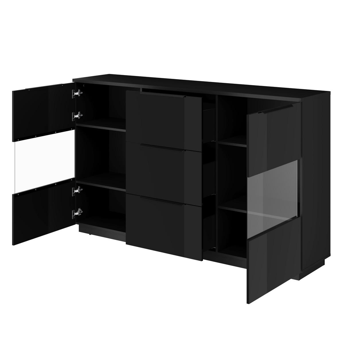 HIGHBOARD Tuluza 180/109,2/40,5 cm 3 Schublade(n)  - Schwarz Hochglanz/Schwarz, Design, Glas/Holzwerkstoff (180/109,2/40,5cm) - MID.YOU