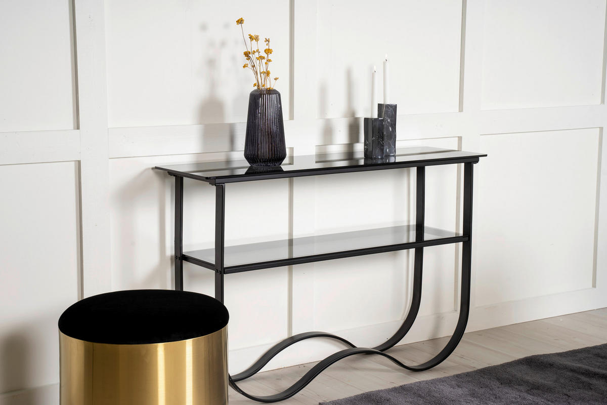 BEISTELLTISCH in Metall, Glas 117/33,5/76 cm  - Schwarz, Design, Glas/Metall (117/33,5/76cm) - Livetastic