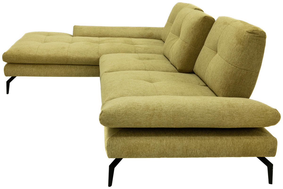 ECKSOFA Hellgelb Struktur Rücken echt  - Hellgelb/Schwarz, Design, Textil/Metall (203/340cm) - Chilliano
