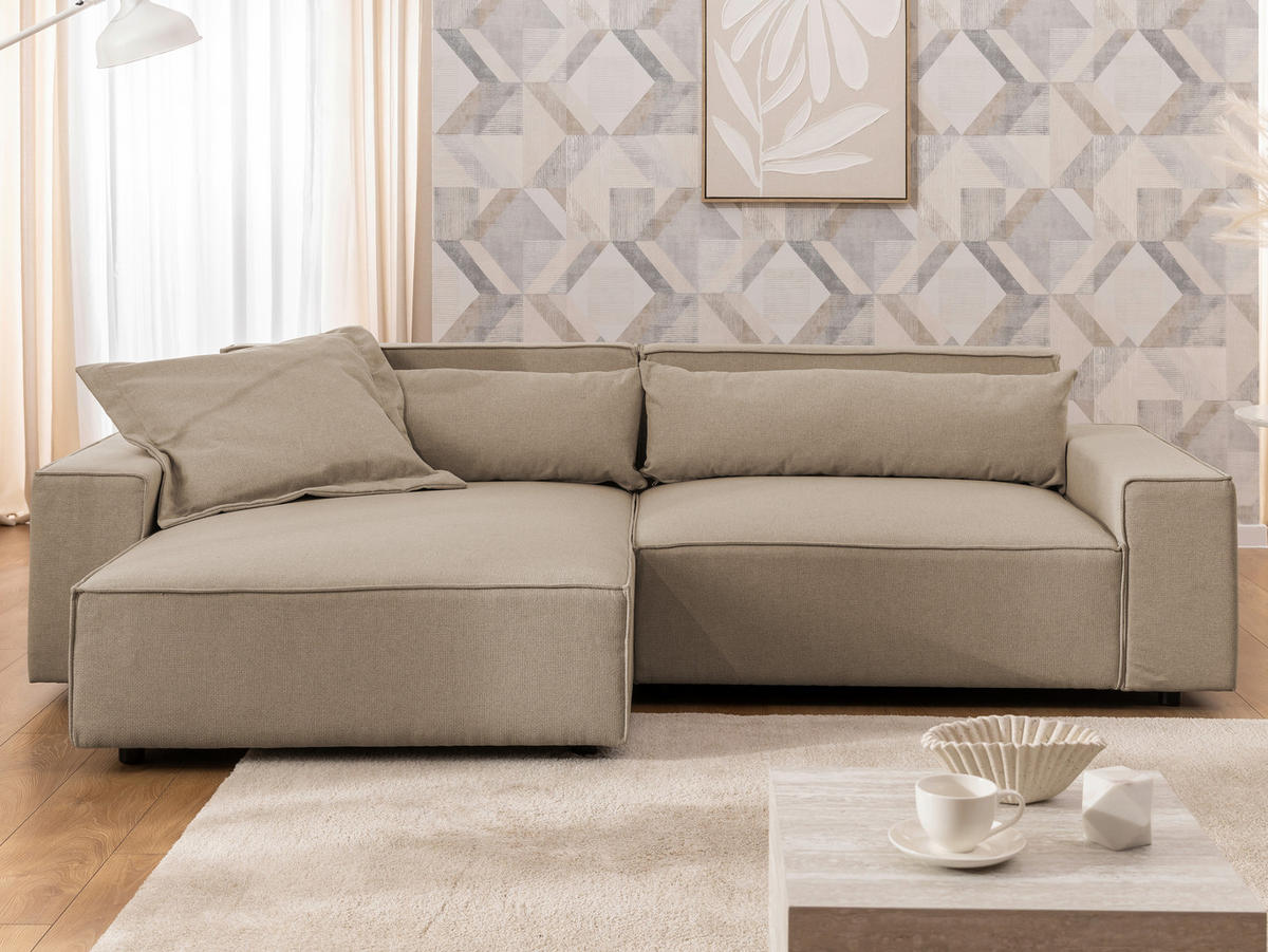 ECKSOFA Curduroy in Webstoff Hellbraun Rückenkissen  251/142 cm  - Hellbraun/Schwarz, Design, Kunststoff/Textil (251/142cm) - P & B