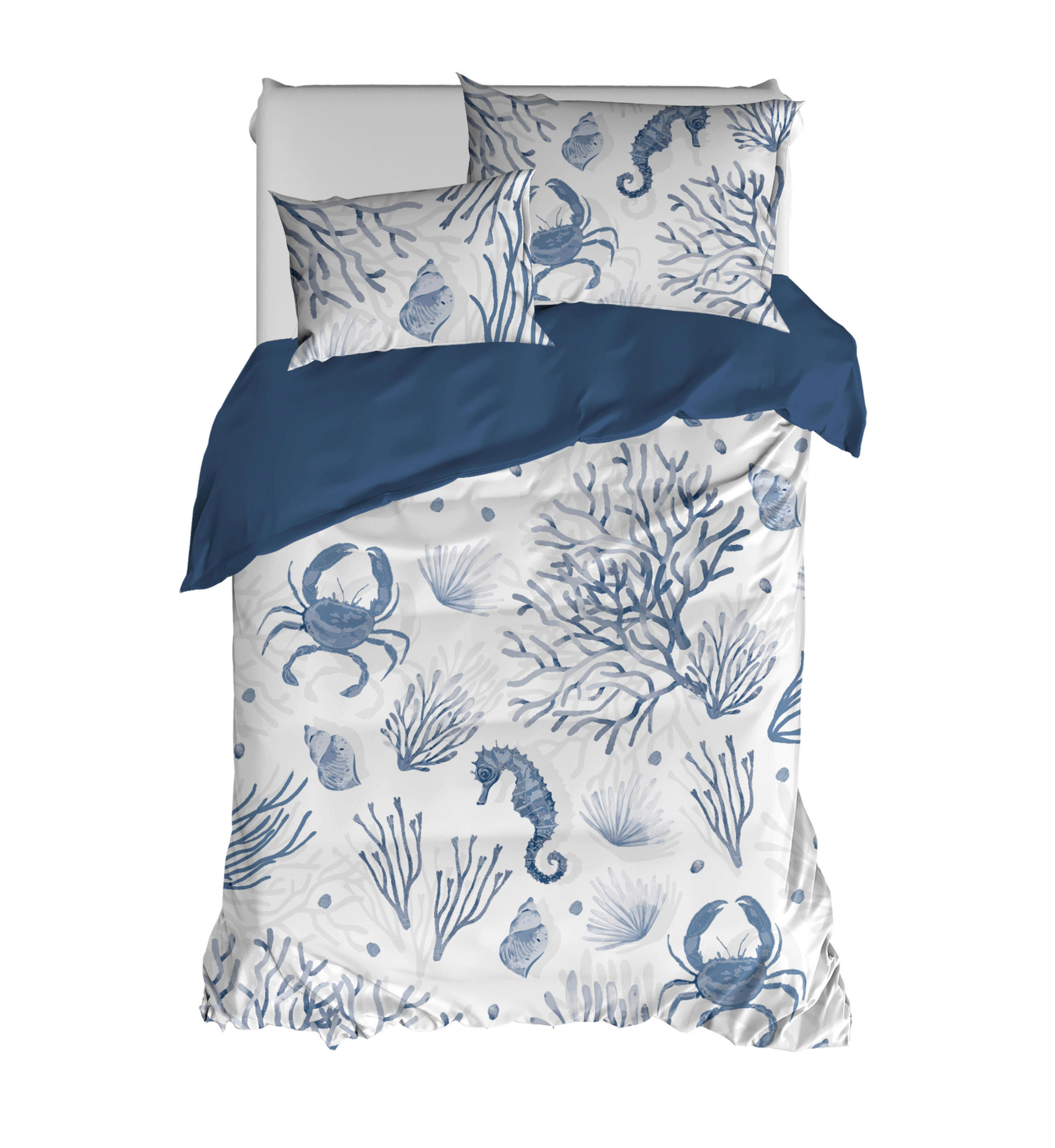 ÁGYNEMŰHUZAT-GARNITÚRA  - kék/fehér, Basics, textil (35cm)