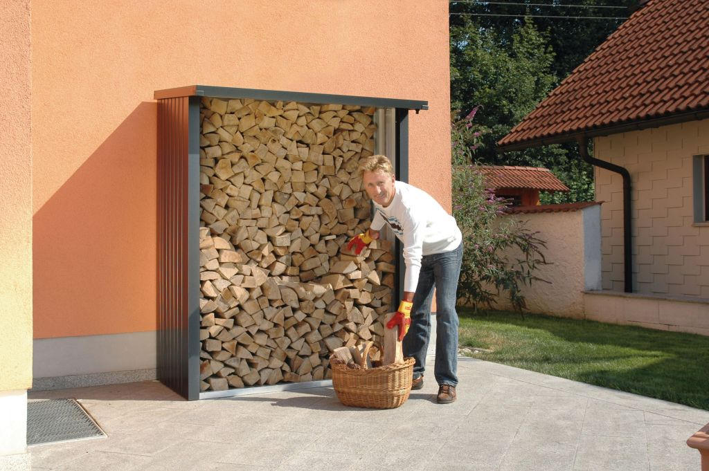 KAMINHOLZREGAL - Dunkelgrau, Design, Metall (157/199/102cm) - Biohort