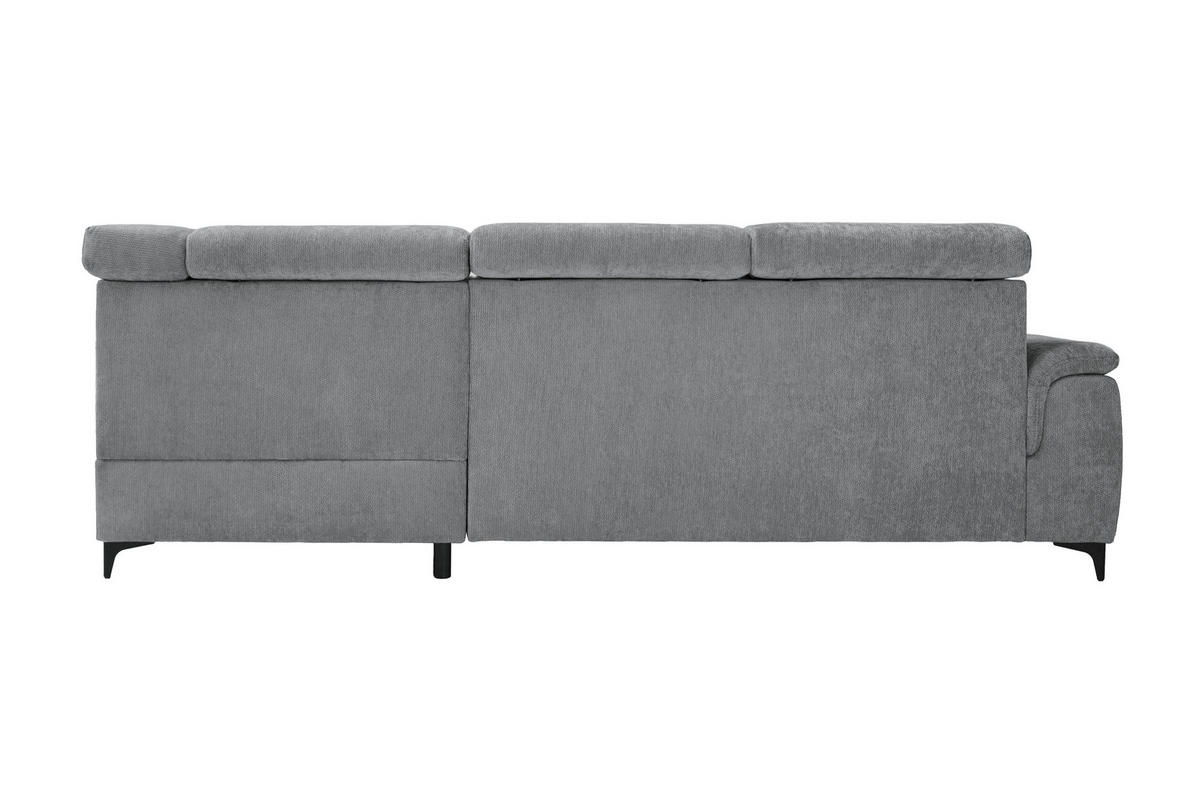 ECKSOFA Dunkelgrau Chenille Bettkasten, Schlaffunktion, Rücken echt, Kopfteilverstellung, Liegefläche im Originalstoff  - Dunkelgrau/Schwarz, KONVENTIONELL, Textil/Metall (265/206cm) - Carryhome
