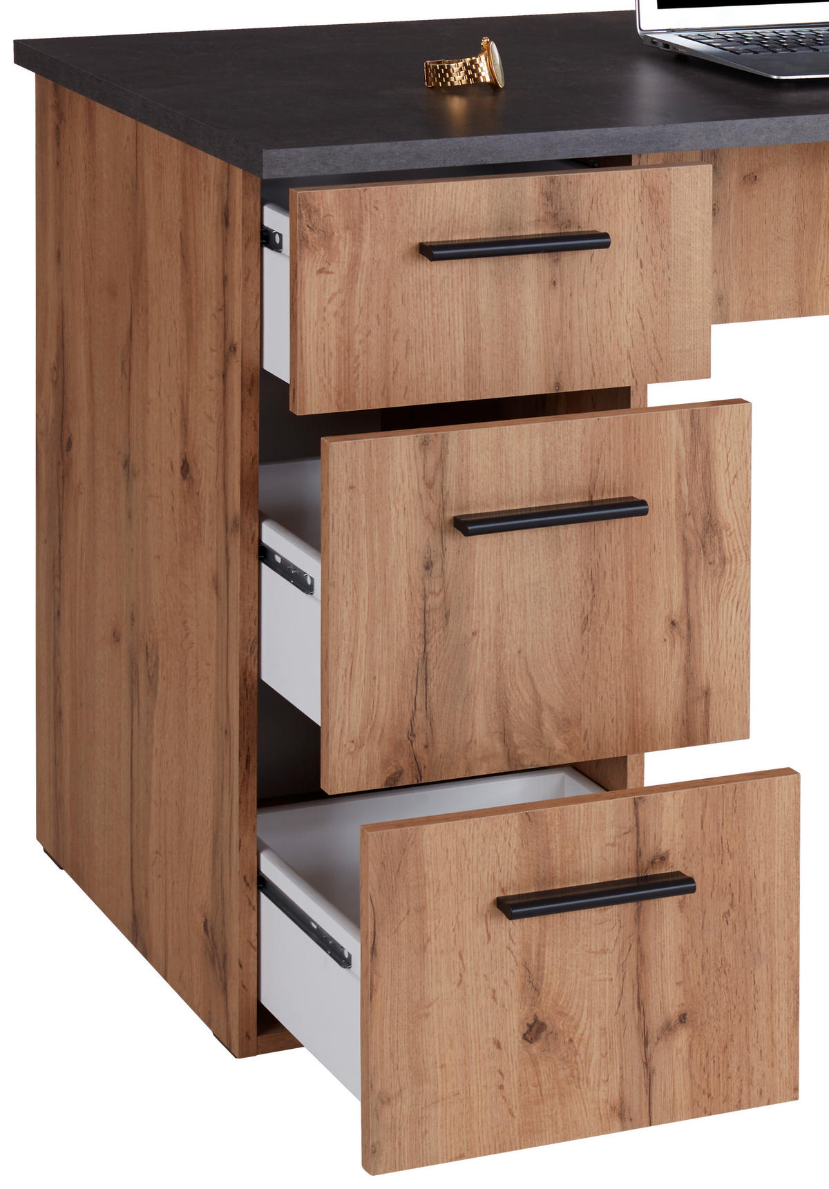 PISALNA MIZA leseni material barve hrasta  - barve hrasta/barve aluminija, Moderno, umetna masa/leseni material (138/76/60cm) - Carryhome