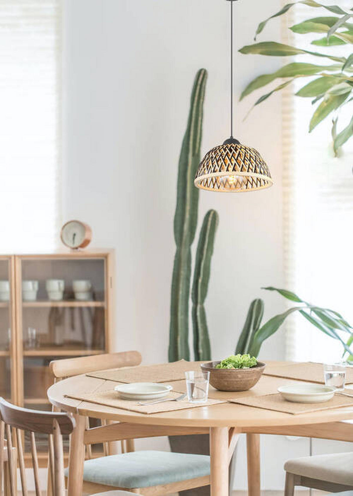 HÄNGLAMPA COLLY 30/120 cm  - svart/naturfärgad, Basics, metall/trä (30/120cm) - Globo