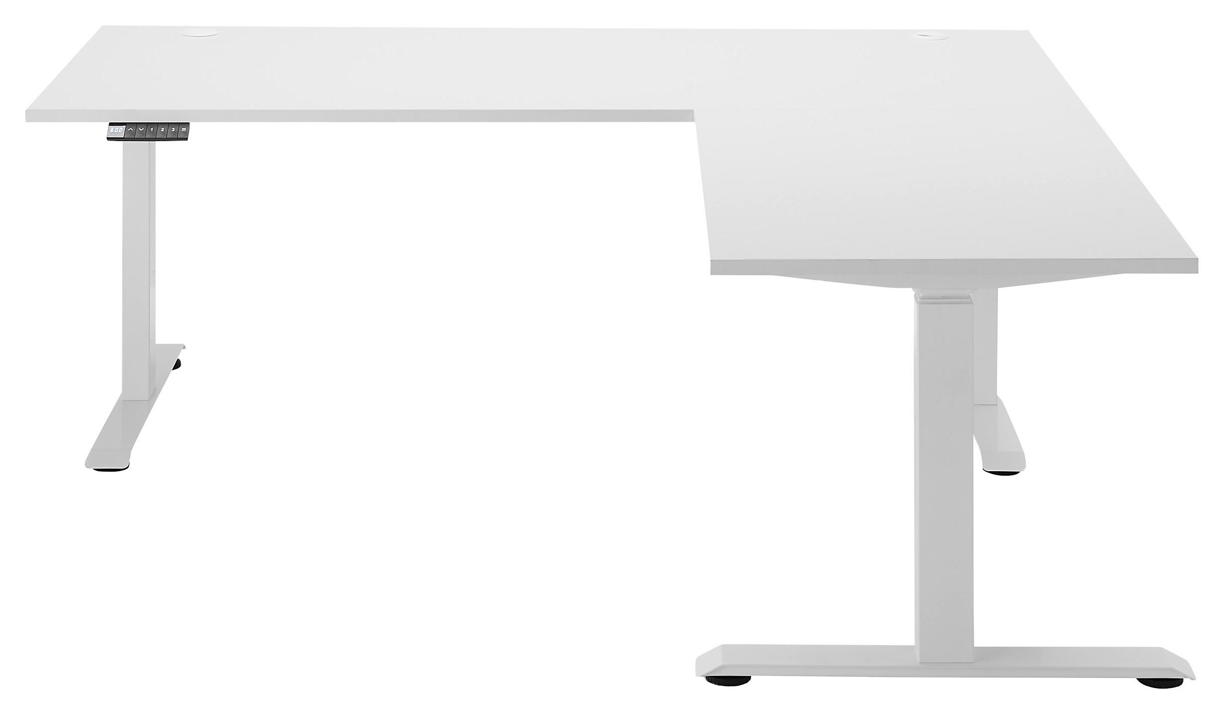 Thumbnail - Carryhome Eckschreibtisch, Weiß, Holzwerkstoff, Kufe, Flachrohr, 180x74-127x100 cm, höhenverstellbar, Kabeldurchlass, Me...