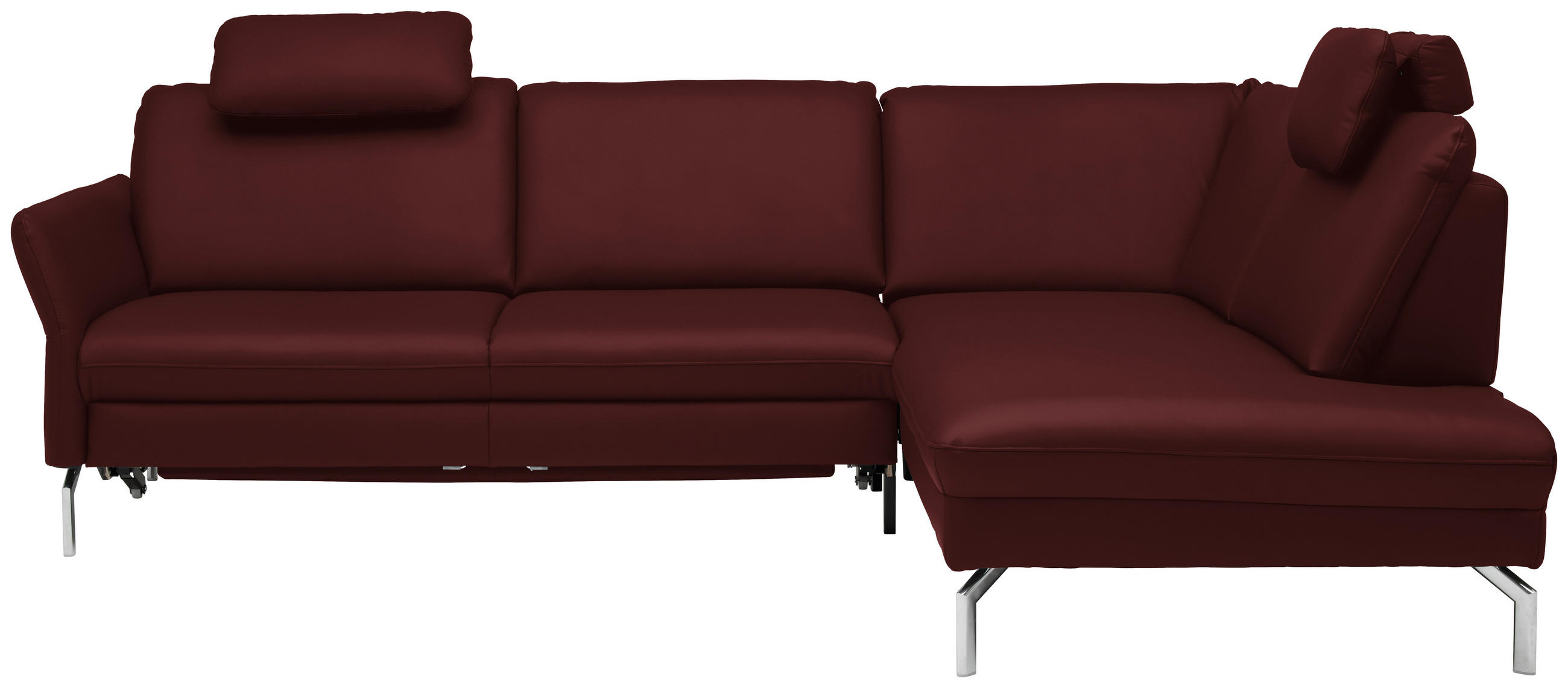 ECKSOFA in Echtleder Brombeere  - Brombeere/Alufarben, Konventionell, Leder/Metall (284/220cm) - Beldomo Premium