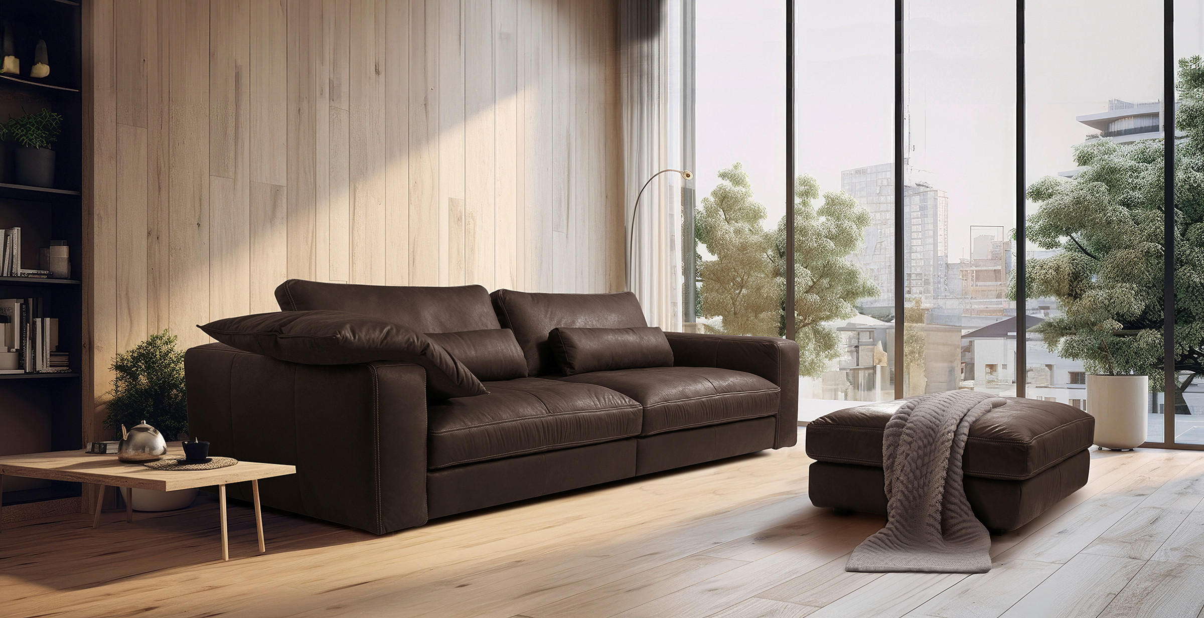 3-SITZER-SOFA  in Echtleder Dunkelbraun   - Dunkelbraun/Beige, Design, Leder/Kunststoff (300/85/123cm) - Livetastic