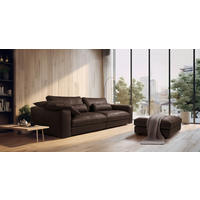 3-SITZER-SOFA  in Echtleder Dunkelbraun   - Dunkelbraun/Beige, Design, Leder/Kunststoff (300/85/123cm) - Livetastic