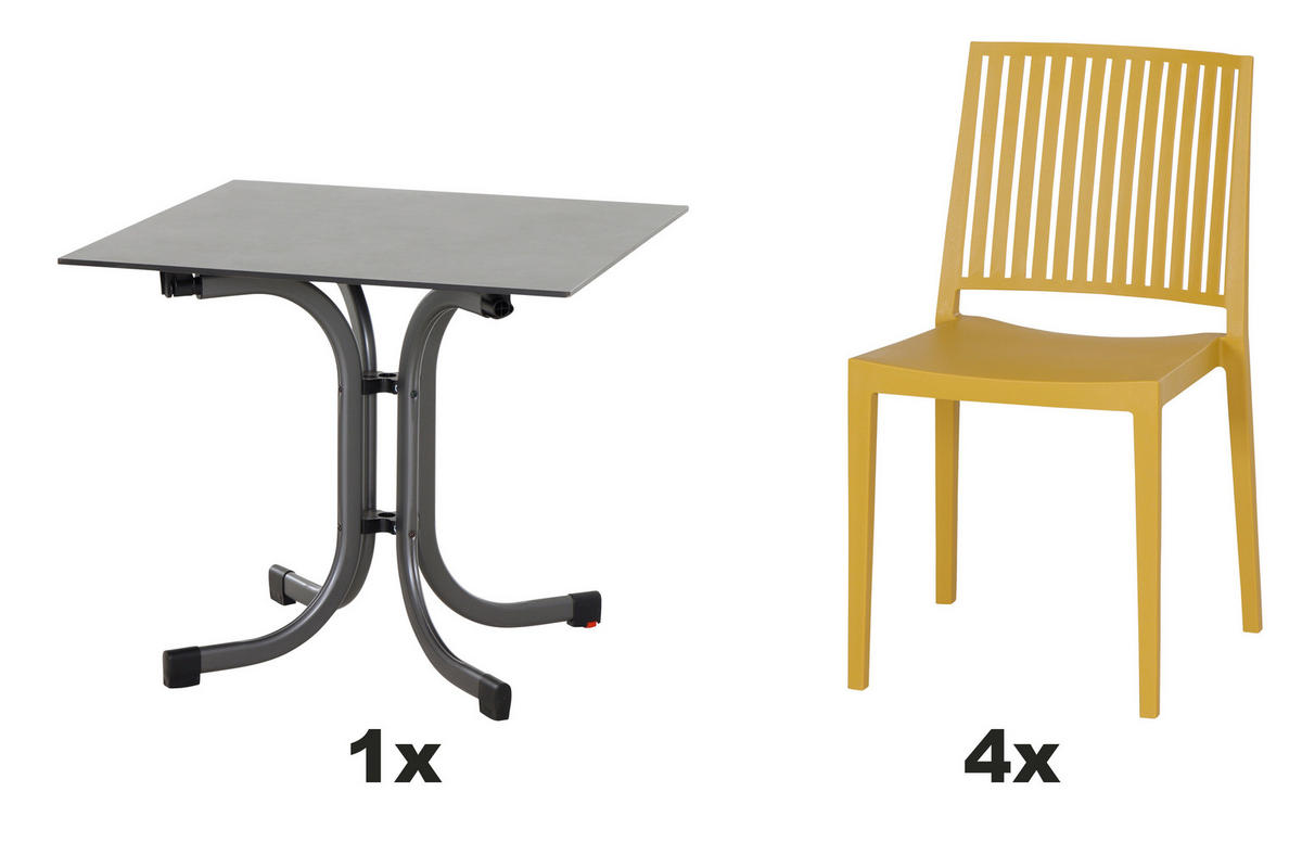 GARTENGARNITUR 5-teilig Stahl 5-teilig  - Gelb, Basics, Kunststoff/Metall (80/80/80cm) - Siena Garden