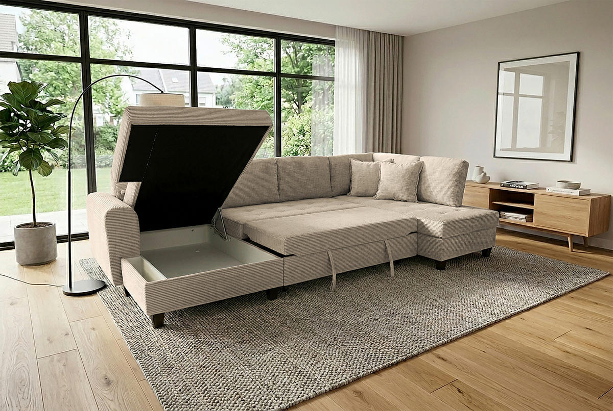 WOHNLANDSCHAFT MORITZ Graubraun Cord  - Graubraun, Trend, Textil (155/324/178cm) - P & B