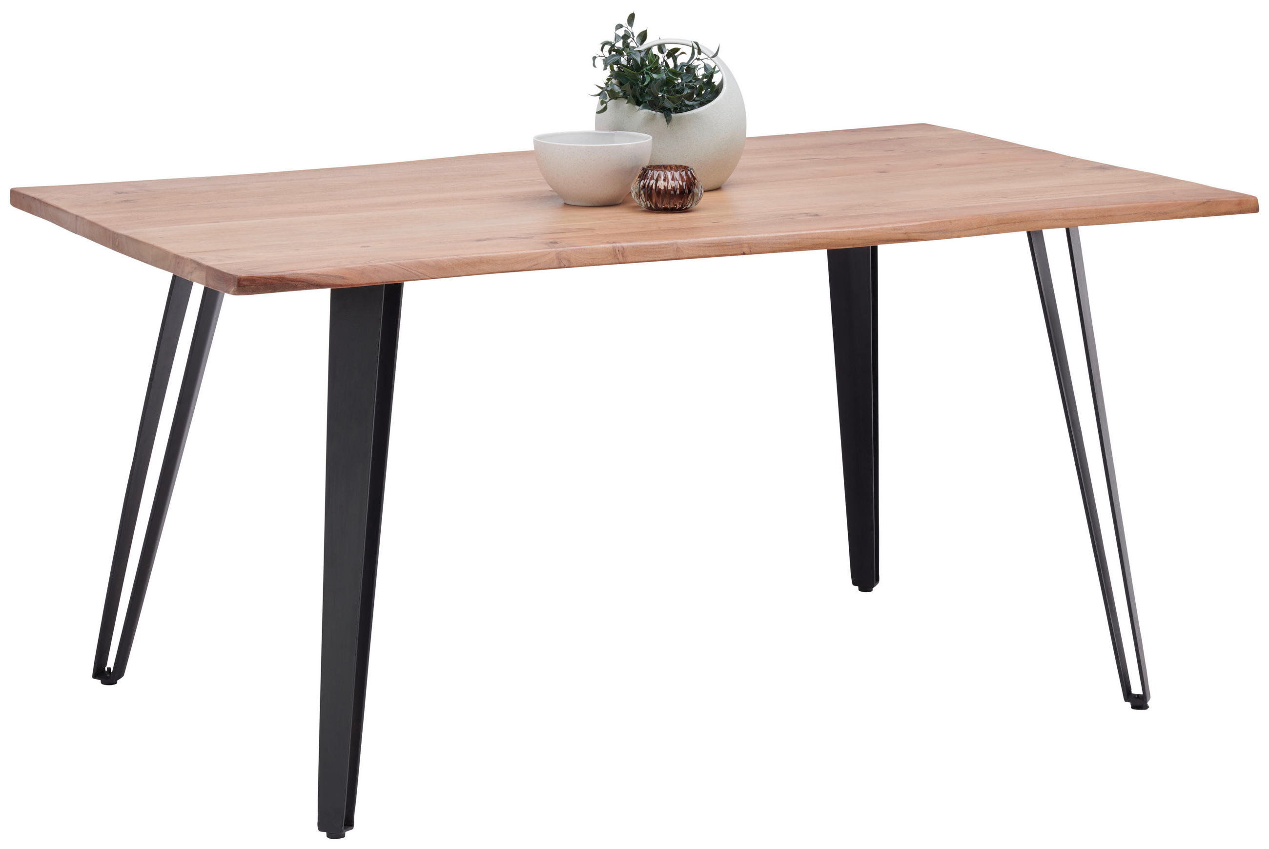 JEDÁLENSKÝ STÔL, akácia, čierna, farba akácie, 160/90/77 cm - čierna/farba akácie, Modern, kov/drevo (160/90/77cm) - Livetastic